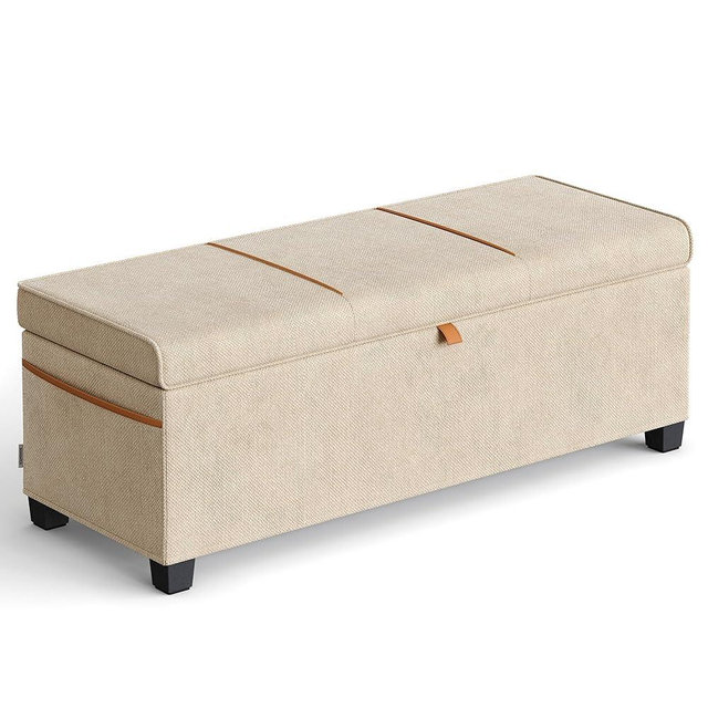 SONGMICS Storage Ottoman Bench, Storage Chest, 15.7 x 43.3 x 15.7 Inches, End of Bed Bench, 27 Gal. (103 L), for Bedroom, Entryway, Living Room, Cappuccino Beige ULSF533L01
