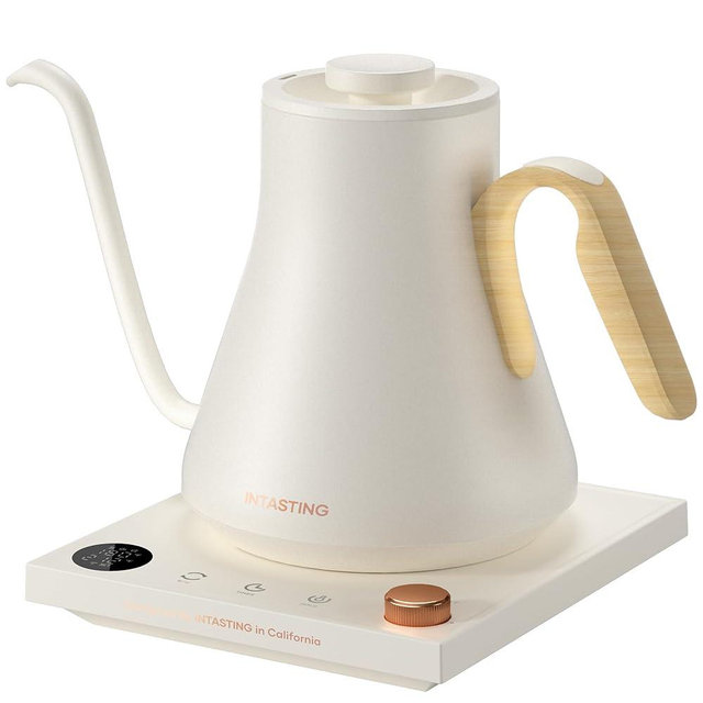INTASTING Electric Kettle, Gooseneck Electric Kettle, ±1℉ Precise Temperature Control, Stainless Steel Interior, Quick Heating for Pour Over Coffee, Tea & Boiling Water, 0.9L (Cream)