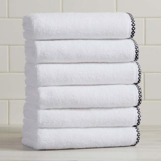 Valery Border-Stitched Hand Towel, Set of 6