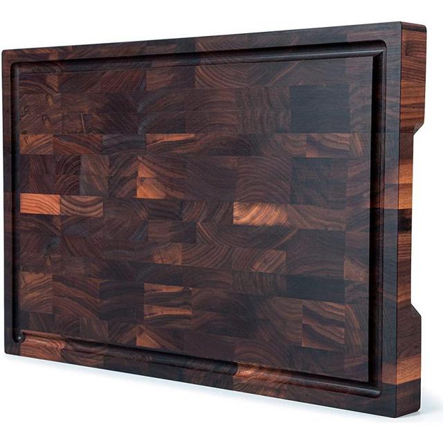 Mevell Walnut End Grain Cutting Board, Large Wood Butcher Block for Kitchen, with Juice Groove, (Walnut, 18x12x1.5)