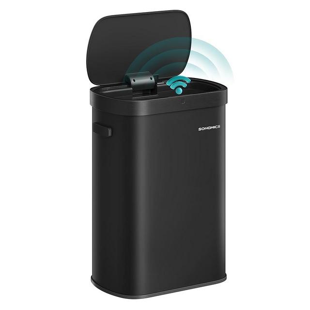 SONGMICS Motion Sensor Trash Can, 13-Gallon (50 L) Automatic Garbage Can with Soft Close Lid, Stainless Steel, Wave or Touch to Open, Includes 15 Bags, Ink Black ULTB640B01