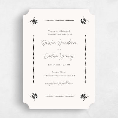 Beige Ticket Wedding Invitation - Coeur Portrait