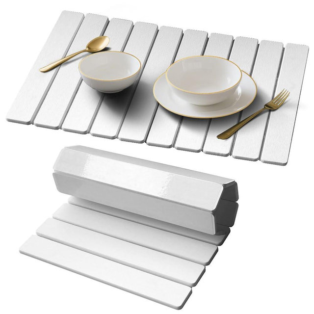 Stone Drying Mat for Kitchen Counter, Quick Diatomaceous Earth Mats for Dishes, 23.6"L x 15.7" W Super Absorbent Fast Drying Collapsible Countertop Stone Mat (White, Extra Large)