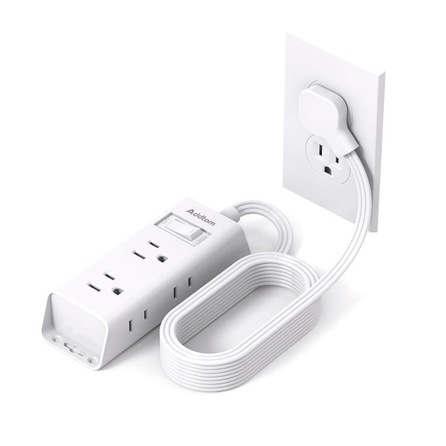 Flat Extension Cord 15 ft - Addtam Flat Plug Power Strip with 6 Outlets Extender, Long Extension Cord with Multiple Outlets, Wall Mount for Home Dorm Room Essentials, ETL Listed