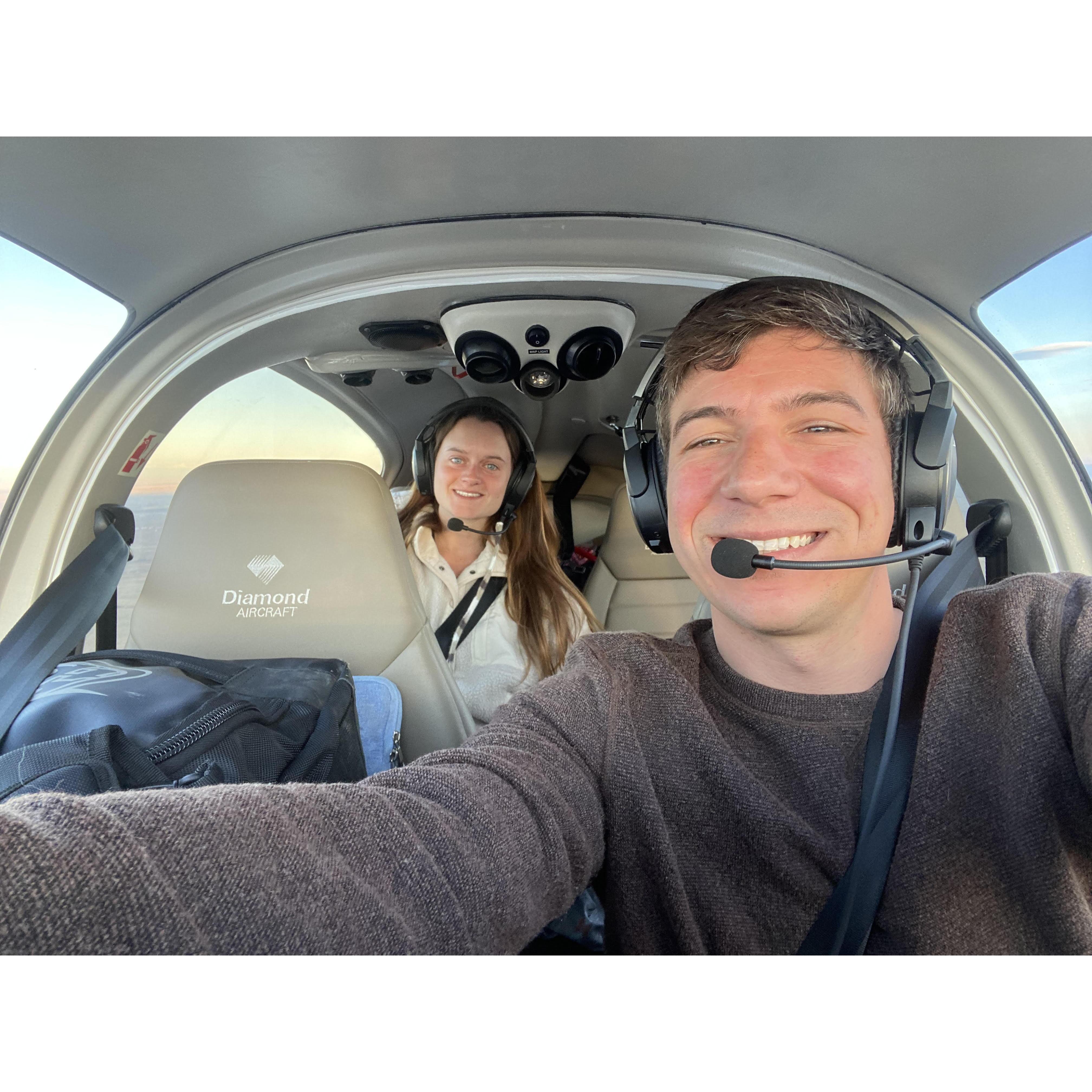 Our first long trip in the plane together.