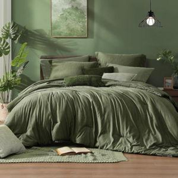 Queen Comforter Set - 7 Piece Olive Green