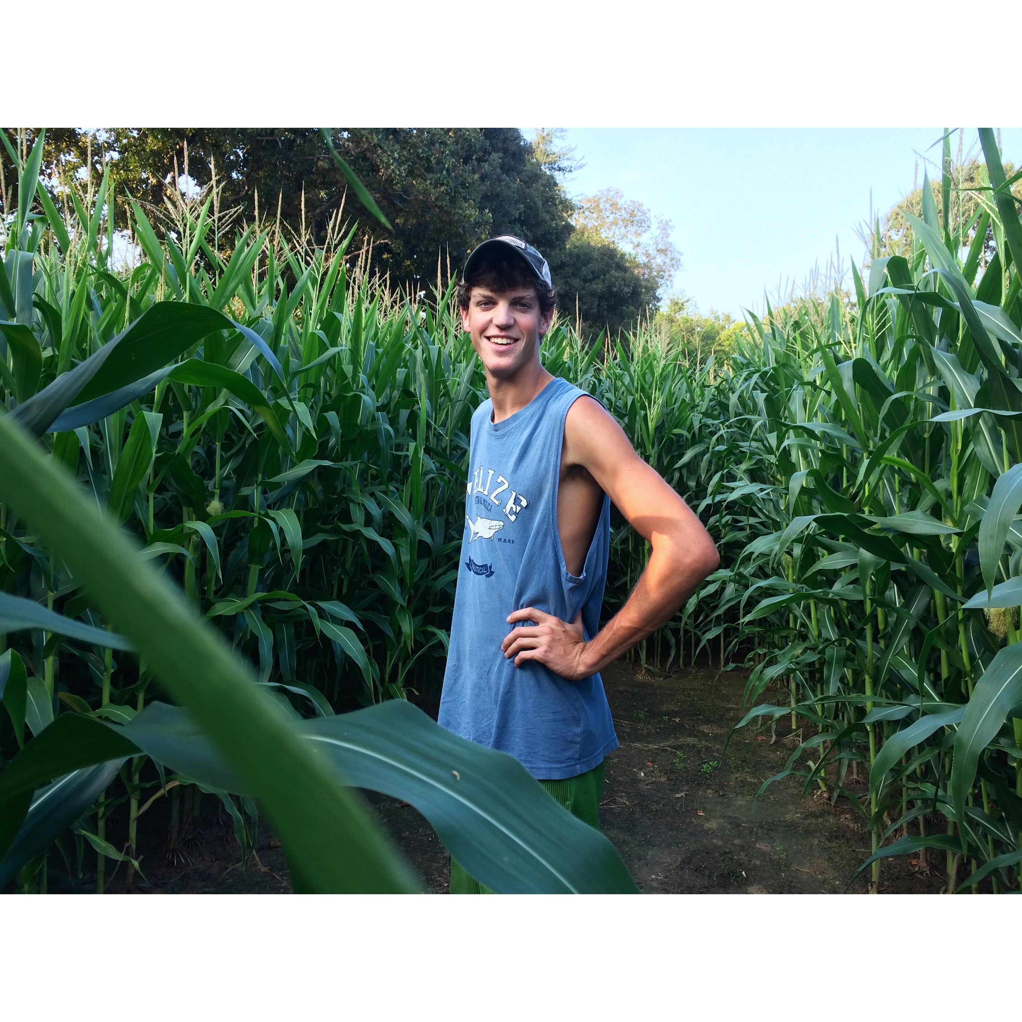 We like long walks through the corn maze. I always let Brock lead because he knows the way.