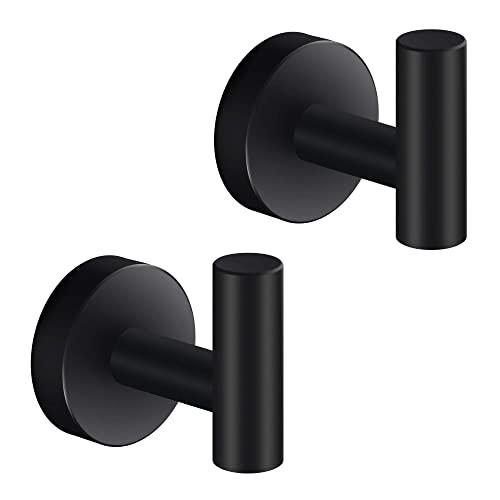 Towel Hook Black Bathroom Single Coat Hooks Bath Kitchen Small Hand Towel Holder Hat Door Hanger Rack Home Storage Spave Sver Stainless Steel Bathroom Hardware Set Wall Mount Matte Black(2 Pack)