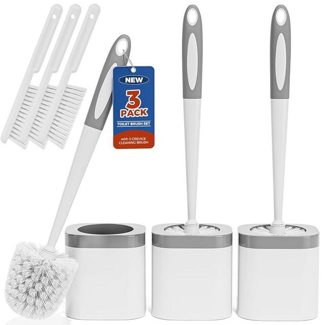 Holaloha Toilet Brush, 3 Pack Toilet Brush and Holder Set Bathroom Accessories, Toilet Bowl Brush and Holder with 3 Crevice Brush for Bathroom, Toilet Scrubber Brush (White)