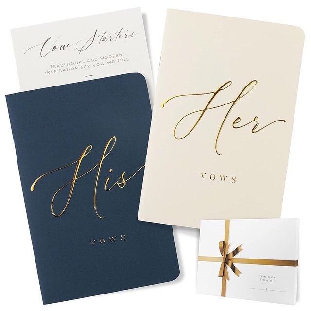 ARTESORI Wedding Vow Book for Her & Him, Soft Touch, Gold Foil Engraving, 28 Lined Pages, Wedding Vow Books His and Hers, Wedding Essentials, Wedding Registry Ideas, His and Hers Gifts [Ivory & Navy]