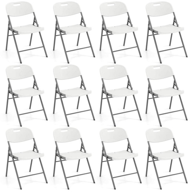 Costway Folding Chairs Set of 12 HDPE Plastic Chairs with Metal Frame for Home Office