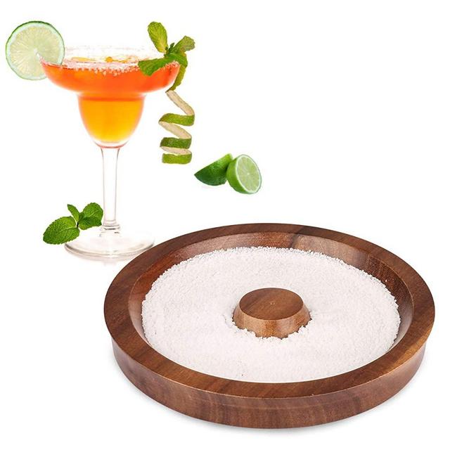 Margarita Salt Rimmer Bar Cocktails Sugar Rimming, Acacia Wood Glass Rimmer for Wide Glasses up to 5.5 Inches
