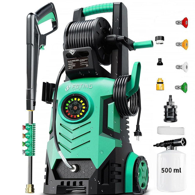 2025Upgraded Pressure Washer 5000PSI with Adj-8-Level Touch Screen, 34" Tall Power Washer, 4 Quick Connect Nozzles, Inlet Hose&Filter&500mlFoam Cannon for Cars/Fences/Driveways/Home Cleaning, Green