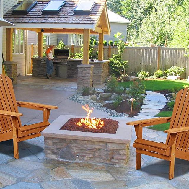 Adirondack Chair Set of 2 Outdoor Chairs Patio Chair Fire Pit Seating Lawn Chair Folding Wooden Lounger Chair Accent Furniture Weather Resistant Wood Chairs w/Natural Finish