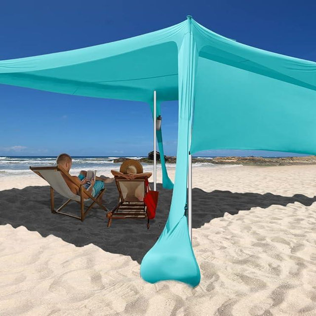 Beach Canopy Tent Shade with Sidewalls 10x10FT, 6.6FT Tall, UPF50+ Sun Shelter, Windproof & Water Resistant, Includes Guylines Sand Shovel Stability Poles, Easy Up for Beach Outdoor Camping Backyard