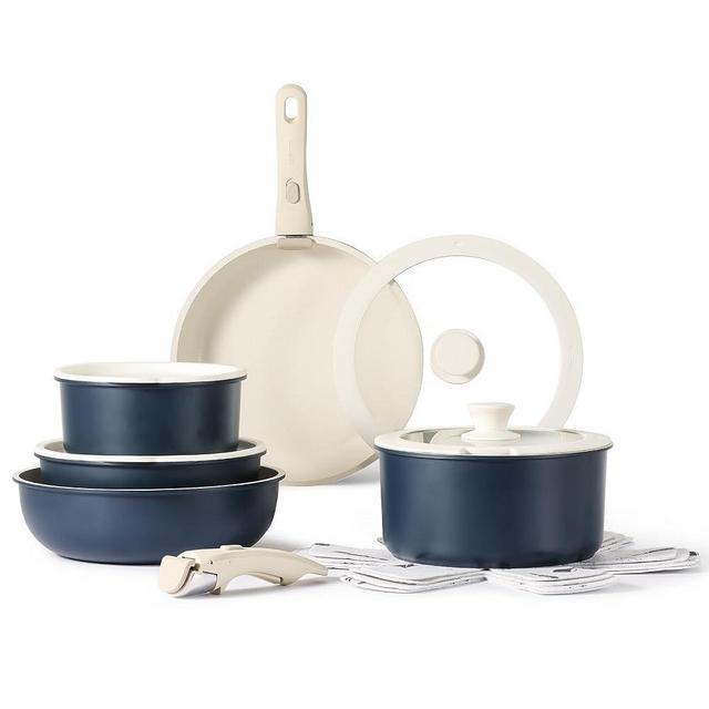 CAROTE 15pcs Pots and Pans Set, Nonstick Cookware Set Detachable Handle, Induction Kitchen Cookware Sets Non Stick with Removable Handle, RV Cookware Set, Oven Safe, Dark Blue