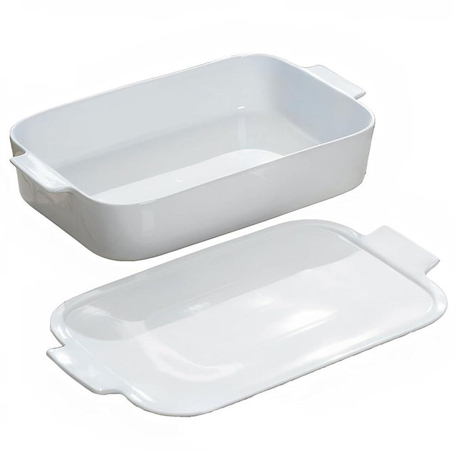 Unilives Ceramic Baking Dish with Lid, 7x12 Casserole Dish, Ceramic Casserole Dish for Lasagna, Baking, Cooking, Kitchen, Daily Use, Microwave Oven Safe
