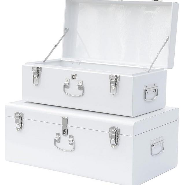 Vixdonos Decorative Large Metal Box Storage Trunk Chest Set of 2 College Dorm Organizer with Hardware Hasps and Handle for Home Deocr,23.7X14.2X9.5 Inches