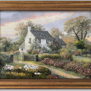Gold Framed Vintage Wall Art Classical French Village Garden Painting Canvas Print Bedroom Dining Room Farmhouse Wall Decor (cottage, 12L x 9.5W)