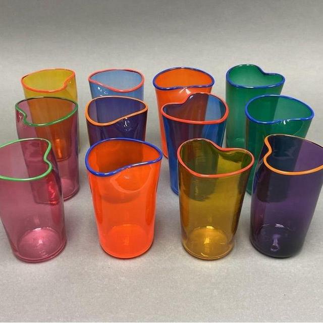 Set of 12 signed colorful heart glasses