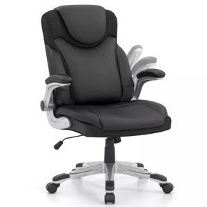 Costway Ergonomic Office Chair PU Leather Executive Swivel with Flip-up Armrests Black