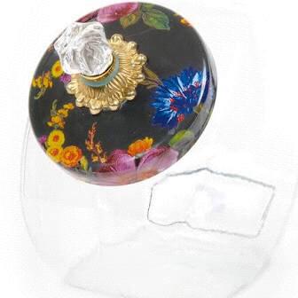 Cookie Jar with Flower Market Enamel Lid - Black