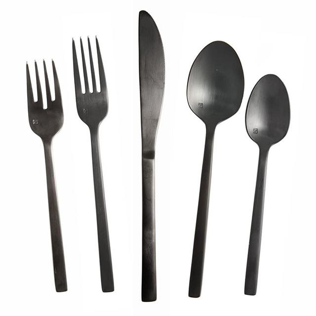 Fortessa Arezzo Brushed Black 18/10 Stainless Flatware 5 Piece Place Setting