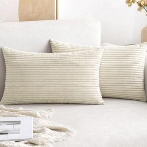 MIULEE (Cream White) Pack of 2 Corduroy Pillow Covers Soft Soild Cushion Cases Decorative Square Throw Pillow Covers Cream White Pillowcases for Sofa Bedroom Car 12 x 20 Inch 30 x 50 Cm