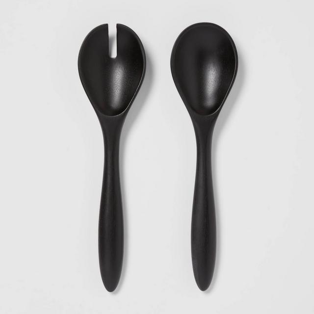 2pc Acacia Modern Serving Utensil Set Black - Threshold™