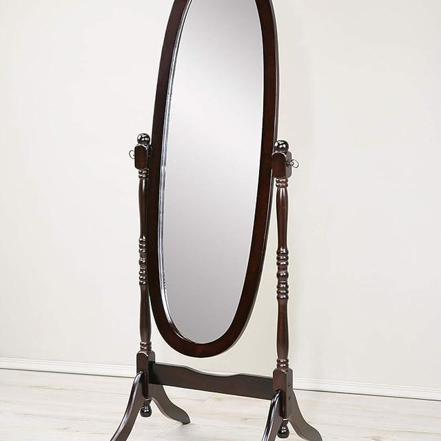 GTU Furniture Swivel Adjustable Full-Length Oval Wood Cheval Floor Mirror, in White/Black/Cherry/Oak/Silver/Gold/Espresso/Grey Finish (Espresso)