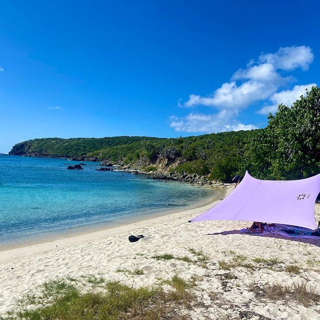 Neso Portable Beach Tent Sun Shelter with Sand Anchor - Lightweight Beach Shade Canopy - Easy Setup for Family Outings - Patented Reinforced Corners - UPF 50+ Sun Protection - 7 x 7ft - Lavender