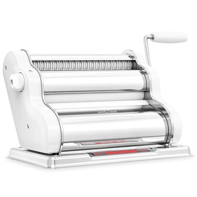 PASTALINDA Classic 260 Pasta Maker Machine, 26 cm Wide Rollers, 9 Thickness Positions, 2 Cutting Positions, Stainless Steel. Includes Reinforced Hand Crank And Two Clamps (White)