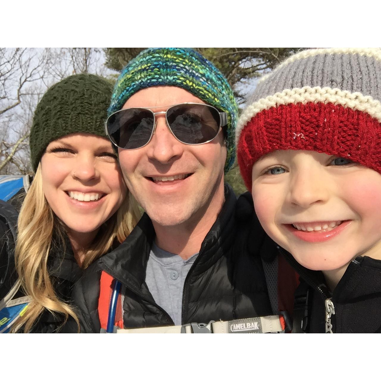 Winter hiking family selfie.