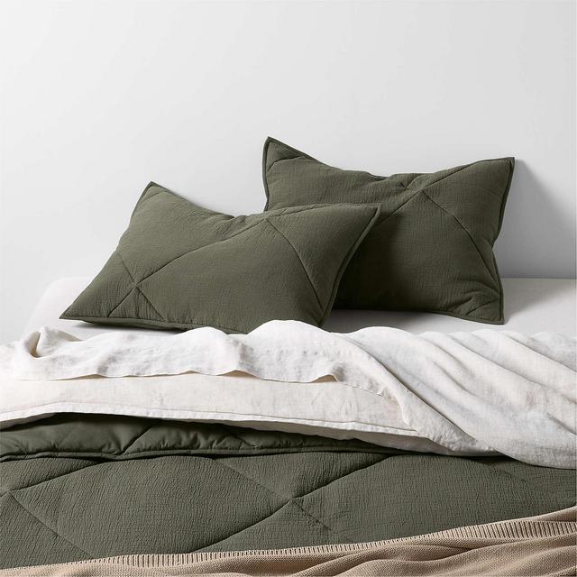 Aire Cotton Crinkle Matelasse Burnt Green Full/Queen Comforter