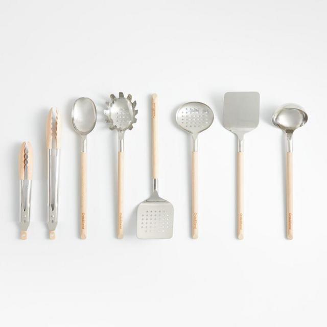 Crate & Barrel Beechwood and Stainless Steel Utensils