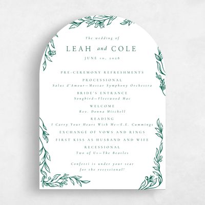 White Arch Wedding Program - Fiora