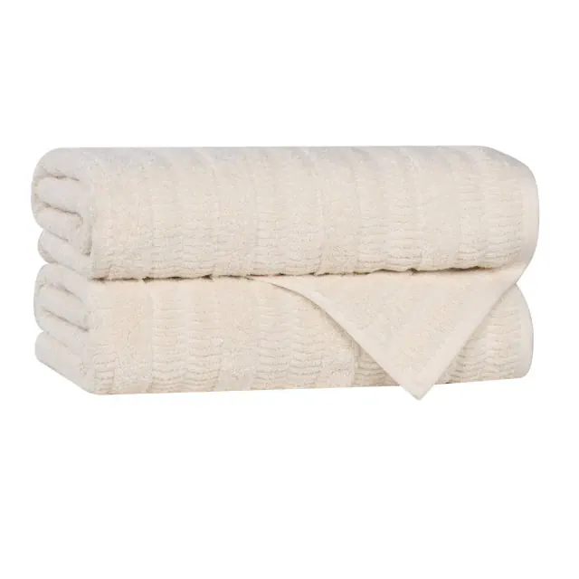 Smart Twist Viscose Cotton Blend Medium Weight Solid Textured Ribbed Bath Towels, Set of 2, Ivory - Blue Nile Mills