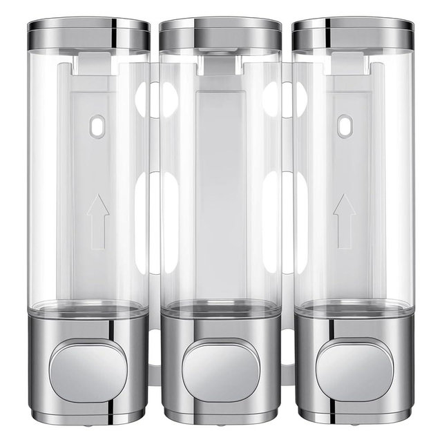 YIAOZ 3-in-1 Room Wall Mounted Bathroom Shower Pump Dispenser and Organizer,with Waterproof Label-can be Used for Shampoo,Conditioner, Body Lotion,Body Wash,Bathroom,Kitchen,Hotel(Silvery)