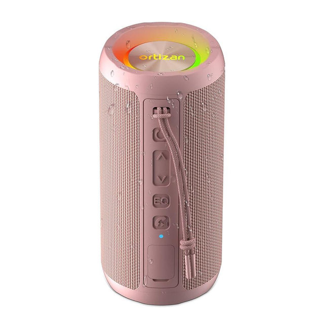 Ortizan Wireless Portable Bluetooth Speaker, IPX7 Waterproof, Dustproof and Rustproof, Powerful 24W Sound, Enhanced Bass, 30 Hour Battery, 360° Party Light, and Stereo Pairing (BT 5.3), Gifts - Pink