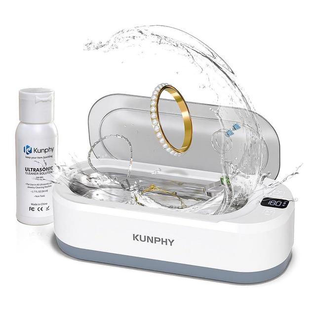 Upgraded KUNPHY Ultrasonic Jewelry Cleaner with 50ml Solution, 48KHZ, 12OZ Capacity, Ultrasonic Cleaner with 3 Digital Timer, Touch Control, Idea for Jewelry, Eyeglass, Rings, Diamond