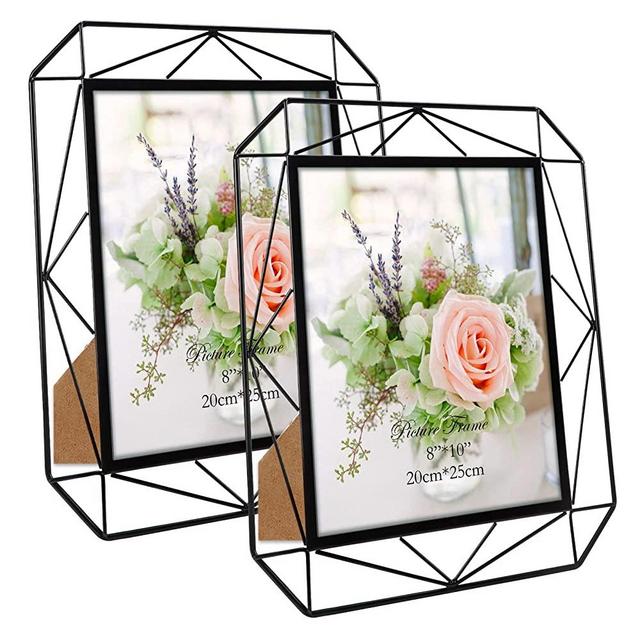 QUTREY 8x10 Picture Frame Set of 2, Black Metal Photo Frames for 8 by 10 Inch Pictures, Wall Mounting and Tabletop Display