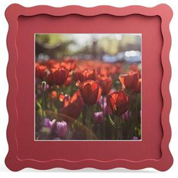 8x8 Picture Frame with Mat for 6x6, Wavy Edge Wooden Real Glass Photo Frame for Tabletop and Wall Hanging, Red, 1 Pack