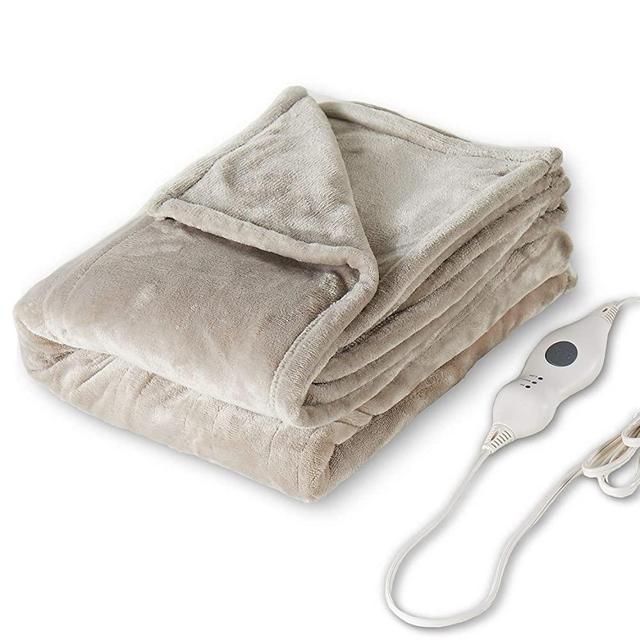 Tefici Electric Heated Blanket Throw with 3 Heating Levels & 4 Hours Auto Off,Super Cozy Soft Heated Sherpa Throw with Fast Heating and Machine Washable,Home Office Use,50" x 60" Beige