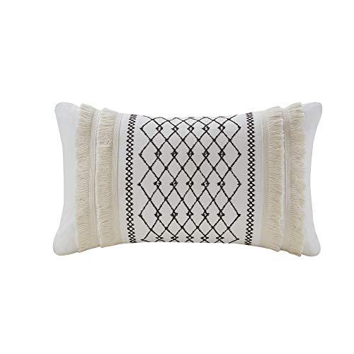 Ink+Ivy Bea Embroidered Cotton Oblong Pillow with Tassels Ivory Oblong