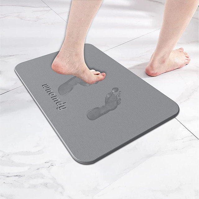 WNOMDY Bath Stone Mats Diatomaceous Earth Bath Mat Fast Water Drying Super Absorbent Diatomite Mat with Non-Slip for Bathroom Shower Floor,Kitchen Absorbent Pad,17.7x13.77inch,Grey,Hard 1-Pack