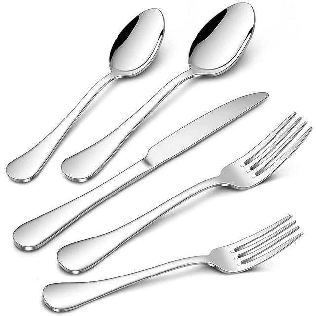 Herogo 18/10 Stainless Steel Silverware Set, 40-Piece Fancy Flatware Cutlery Set for 8, Modern Tableware Eating Utensils Set for Home Restaurant Wedding, Mirror Polished, Dishwasher Safe