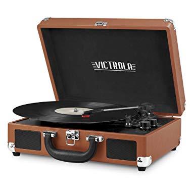 Victrola Vintage 3-Speed Bluetooth Suitcase Turntable with Speakers, Cognac
