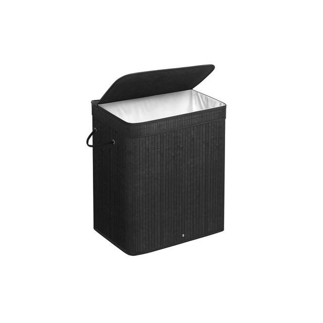 SONGMICS 100L Laundry Hamper with Lid Bamboo Laundry Basket with Liner Bag Foldable Storage Hamper Black
