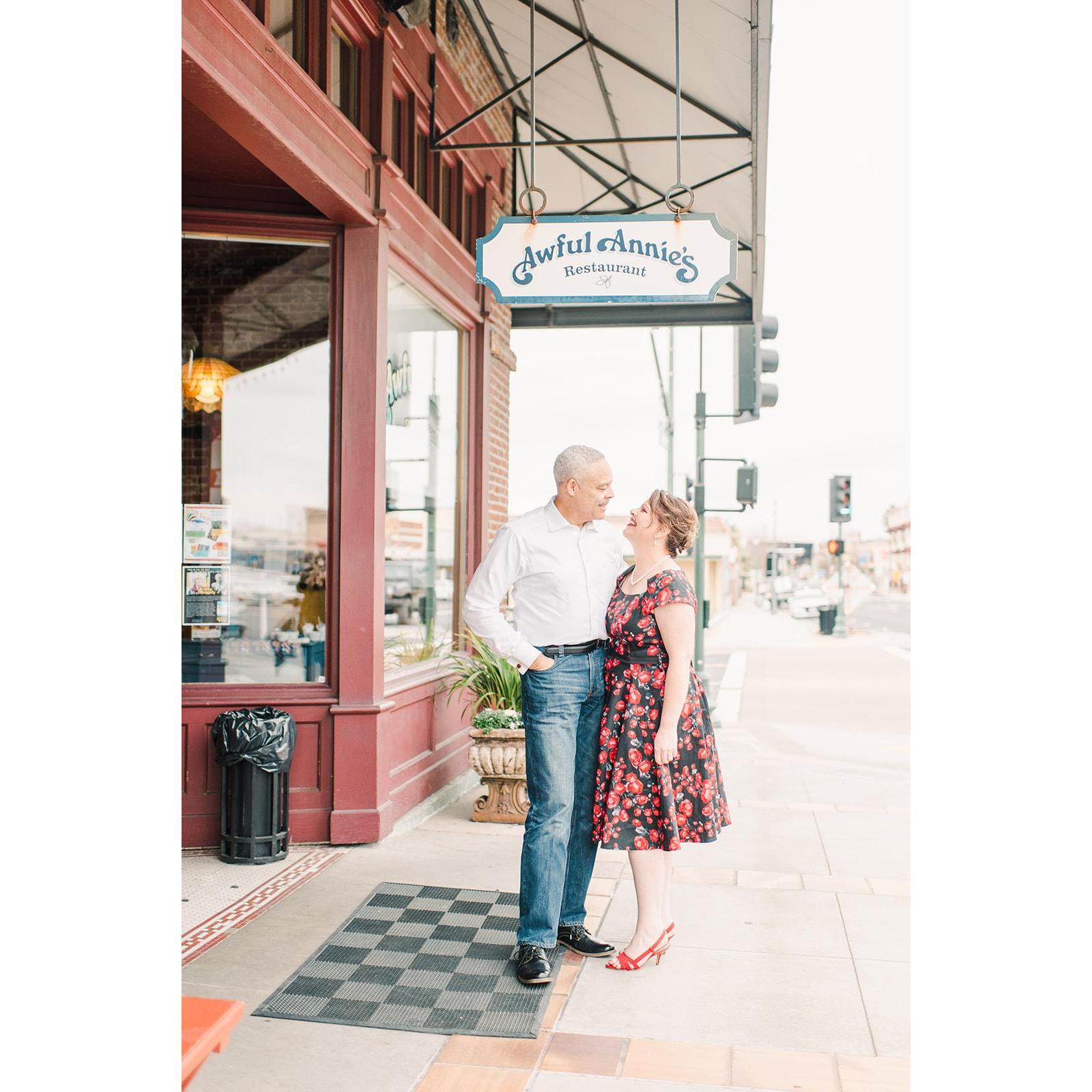 For some of our engagement photos, went back to Awful Annie’s in Lincoln Ca where we first laid eyes on each other ❤️