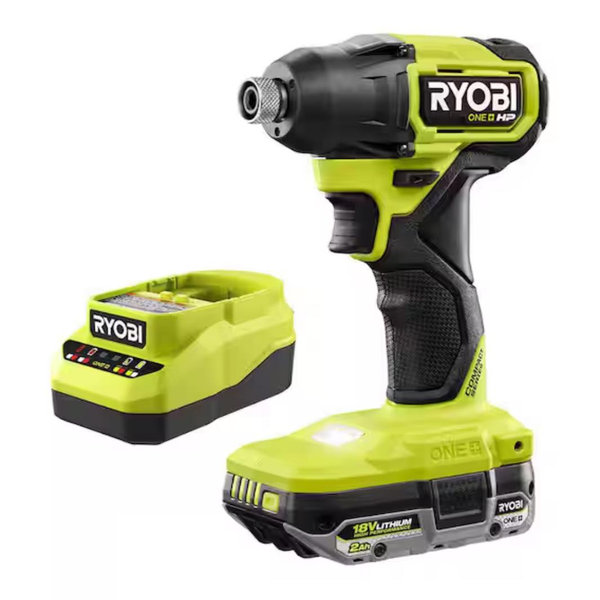 RYOBI ONE+ HP 18V Brushless Cordless Compact Impact Driver Kit with 18V 2.0 Ah HIGH PERFORMANCE Battery and Charger PSBID02K